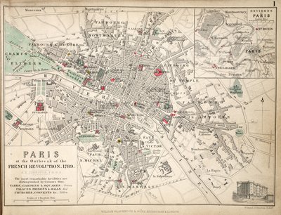 Mapa de París al estallar la Revolución Francesa, 1789 de English School