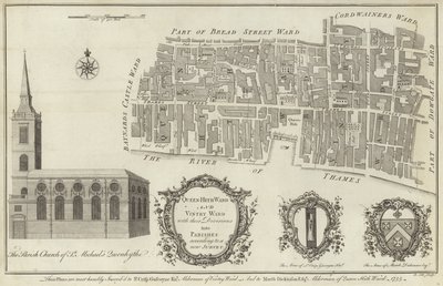Mapa de los distritos de Queenhithe y Vintry, Londres de English School