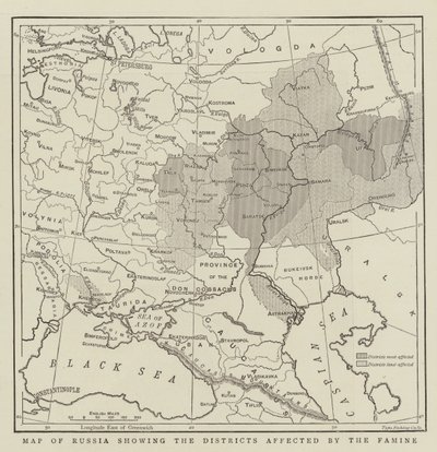 Mapa de Rusia mostrando los distritos afectados por la hambruna de English School
