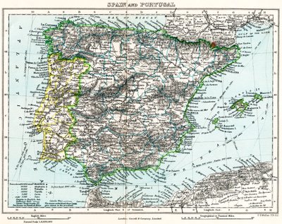 Mapa de España y Portugal de la Galería Geográfica de Milner, c.1872 (litografía en color) de English School