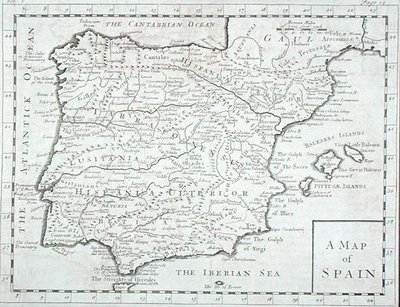 Mapa de España y Portugal, finales del siglo XVIII de English School