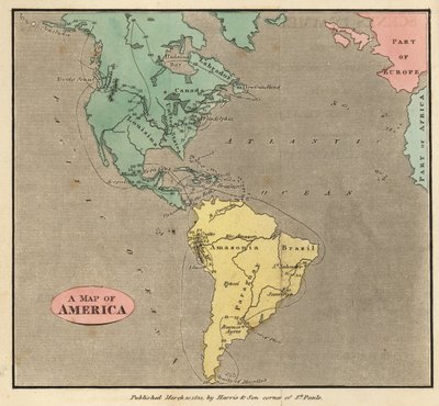 Mapa de las Américas, hacia 1821 de English School