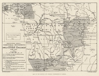 Mapa de las posesiones británicas y alemanas en África (grabado) de English School