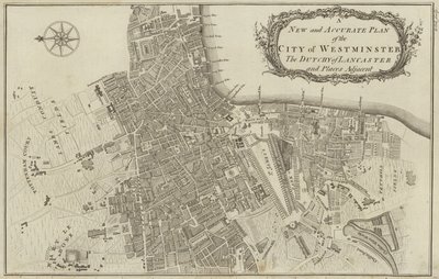 Mapa de la ciudad de Westminster y el ducado de Lancaster, Londres de English School