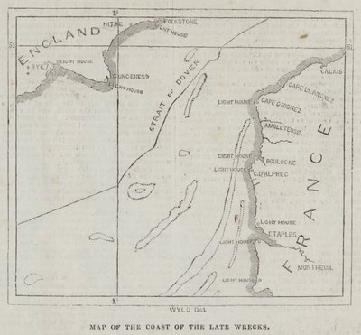 Mapa de la costa de los últimos naufragios de English School