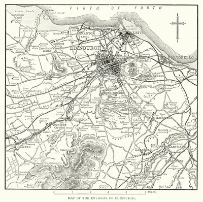 Mapa de los alrededores de Edimburgo (grabado) de English School