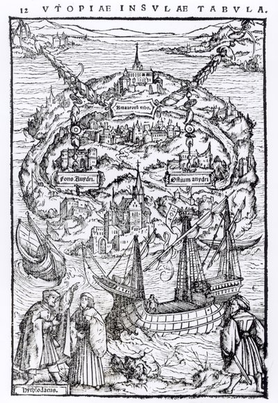Mapa de la isla de Utopía, frontispicio del libro de English School