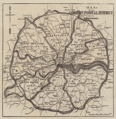 Mapa de los distritos postales de Londres (grabado) de English School