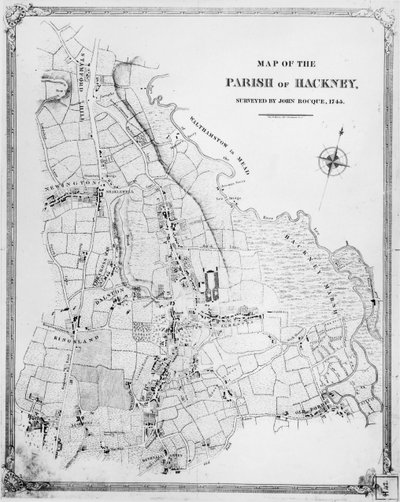 Mapa de la Parroquia de Hackney, levantado por John Rocque (c.1709-1762) 1745 de English School