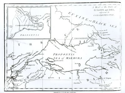 Mapa de las partes de Europa y Asia adyacentes a Constantinopla, de 