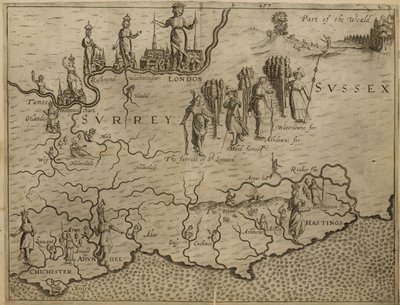 Mapa del sur de Inglaterra, incluyendo Londres, Surrey y Sussex de English School