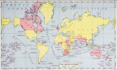 Mapa que muestra el imperio del rey, en rojo, en 1910 y 1935, de 