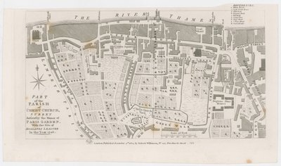 Mapa que muestra la mansión de Paris Garden por R Wilkinson, 1822 de English School