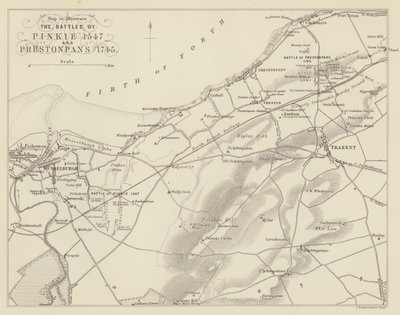 Mapa para ilustrar las Batallas de Pinkie 1547 y Prestonpans 1745 de English School