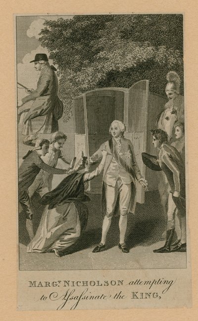 Margaret Nicholson intentando asesinar al Rey (grabado) de English School
