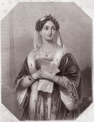 Margarita de Anjou (1430-1482) (Enrique VI tragedia en 5 actos) - de la Galería de mujeres de Shakespeare, colección de cuarenta y cinco retratos serios por los primeros artistas de Londres, enriquecidos con avisos críticos y literarios, circa 1838 de English School