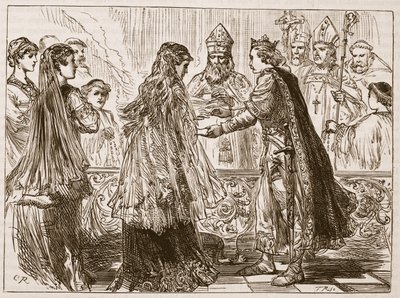 Matrimonio de Enrique I y Matilda, ilustración de Cassells Illustrated History of England de English School