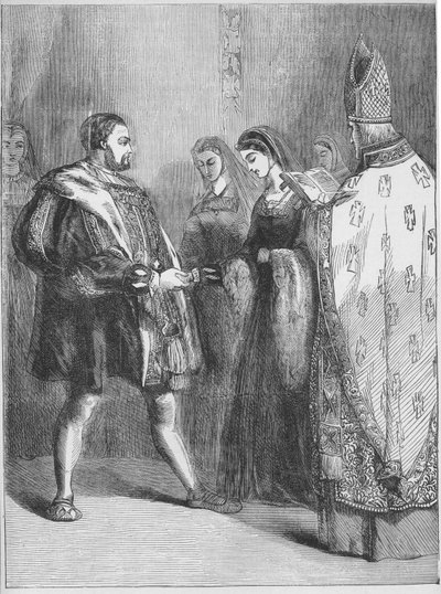 Matrimonio de Enrique VIII y Catalina Parr (impresión) de English School