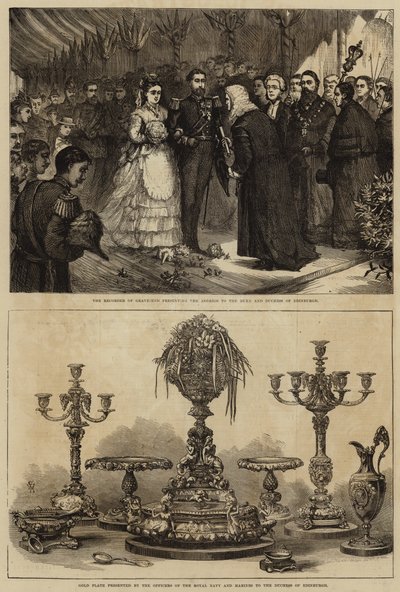 Matrimonio de María Alejandrovna y el duque de Edimburgo (grabado) de English School