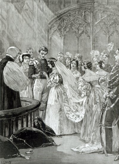 Matrimonio de la Reina Victoria (1819-1901) y el Príncipe Alberto (1819-61) en el Palacio de St. James el 10 de febrero de 1840, publicado en 1887 de English School
