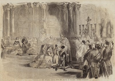Matrimonio de la Infanta Amalia con el Príncipe de Baviera, Madrid (grabado) de English School