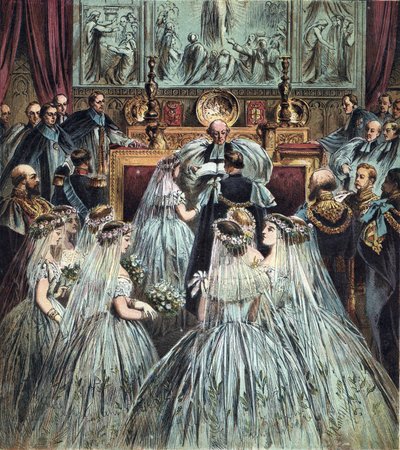Matrimonio del Príncipe de Gales (quien se convirtió en el Rey Eduardo VII de Inglaterra) (1841-1910) con Alexandra de Dinamarca (Alexandra Caroline Marie Charlotte Louise Julie de Schleswig-Holstein-Sonderburg-Glucksbourg) (1844-1925) de English School