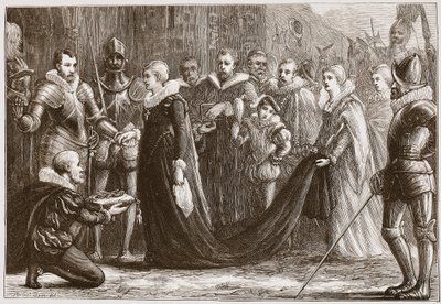 María Reina de Escocia entrando en Holyrood, ilustración de La Historia del Protestantismo de James Aitken Wylie, pub. 1878 de English School