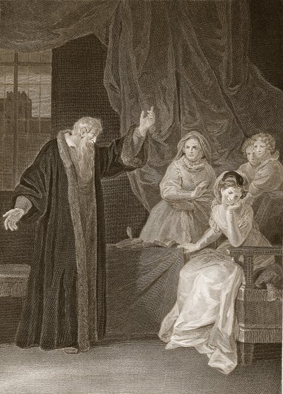 María Reina de Escocia reprendida por Knox, ilustración de La Historia de Inglaterra de David Hume, pub. por R. Bowyer, Londres, 1812 de English School