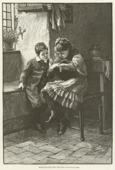 Mary ayudando a su hermano con sus sumas de English School