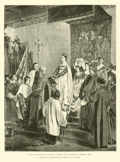 María de Borgoña jurando respetar los privilegios de Bruselas, 1477 de English School