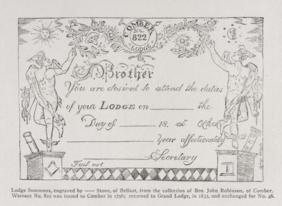 Citatorio de la logia masónica, fechado en 1796 de English School