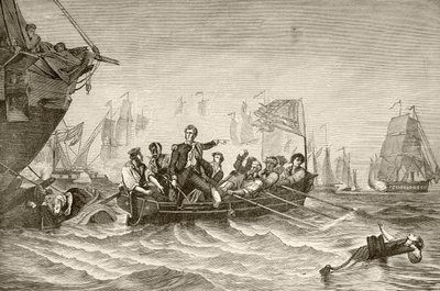 Comandante Oliver Hazard Perry pasando del US Brig Lawrence al US Brig Niagra durante la Batalla del Lago Erie (litografía) de English School