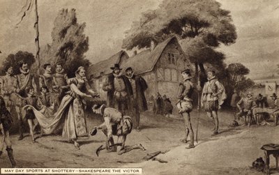 Deportes del Primero de Mayo en Shottery, William Shakespeare el vencedor (litografía) de English School