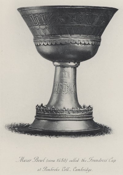 Tazón Mazer (circa 1480) llamado la Copa de la Fundadora en Pembroke College Cambridge (grabado) de English School