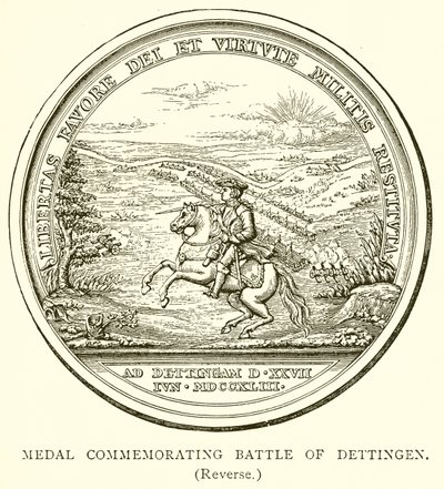 Medalla conmemorativa de la batalla de Dettingen (reverso) de English School
