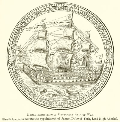 Medalla que exhibe un barco de guerra de primera clase de English School
