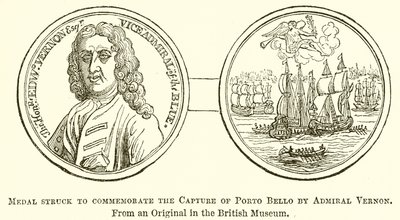 Medalla acuñada para conmemorar la captura de Porto Bello por el almirante Vernon de English School