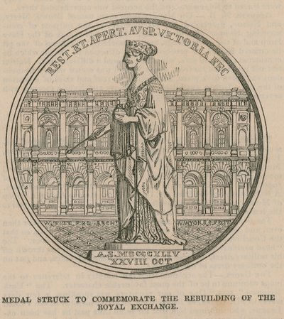 Medalla acuñada para conmemorar la reconstrucción del Royal Exchange de English School