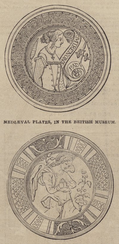 Platos medievales, en el Museo Británico (grabado) de English School