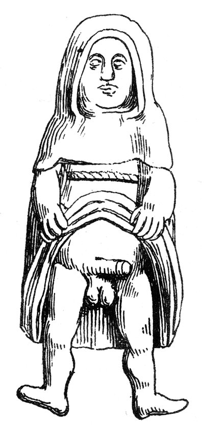 Amuleto fálico medieval en oro que representa a un monje o fraile de English School