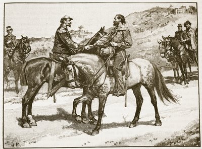 Encuentro de Garibaldi y Victor Emmanuel, ilustración de Cassells Illustrated History of England de English School