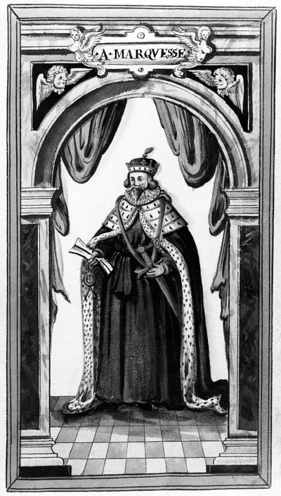 Miembro de la Orden de la Jarretera y Servidor Real y Valioso de Carlos I y II, tomado de la serie Walkers Arms of Nobility por Sir Edward Walker, siglo XVII de English School