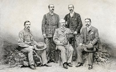 Miembros de la Expedición de Socorro Emin Pasha de Sir Henry Morton Stanley, 1890 (grabado en madera) de English School