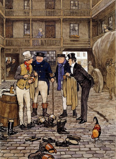 Los miembros del club Pickwick se reúnen con Sam Willer Ilustración de las obras de Charles Dickens (1812-1870) de la escuela inglesa. 1837 Colección privada de English School