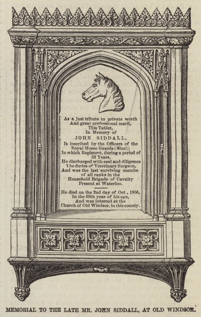 Memorial al difunto Sr. John Siddall, en Old Windsor (grabado) de English School