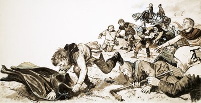 Hombres de Haxey persiguiendo la capucha de seda de Lady de Mowbray de English School