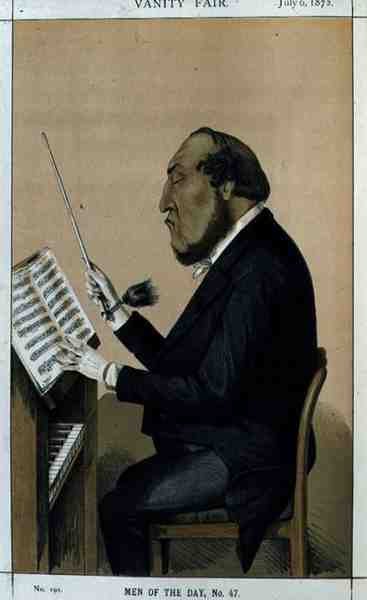 Hombres del Día, No. 47: "Orquestación", caricatura de Vanity Fair, 6 de julio de 1872 de English School