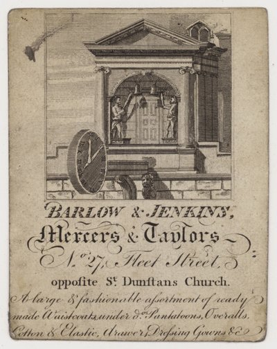 Mercero y sastre, Barlow & Jenkins, tarjeta comercial de English School