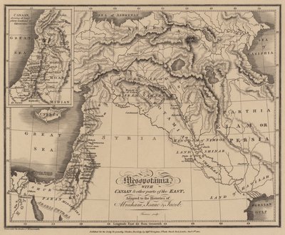Mesopotamia con Canaán y otras partes del Este, adaptado a las historias de Abraham, Isaac y Jacob (grabado) de English School