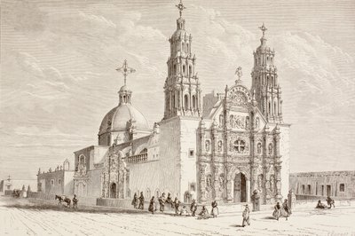 Catedral Metropolitana en Plaza de Armas, Chihuahua, México en el siglo XIX (litografía) de English School